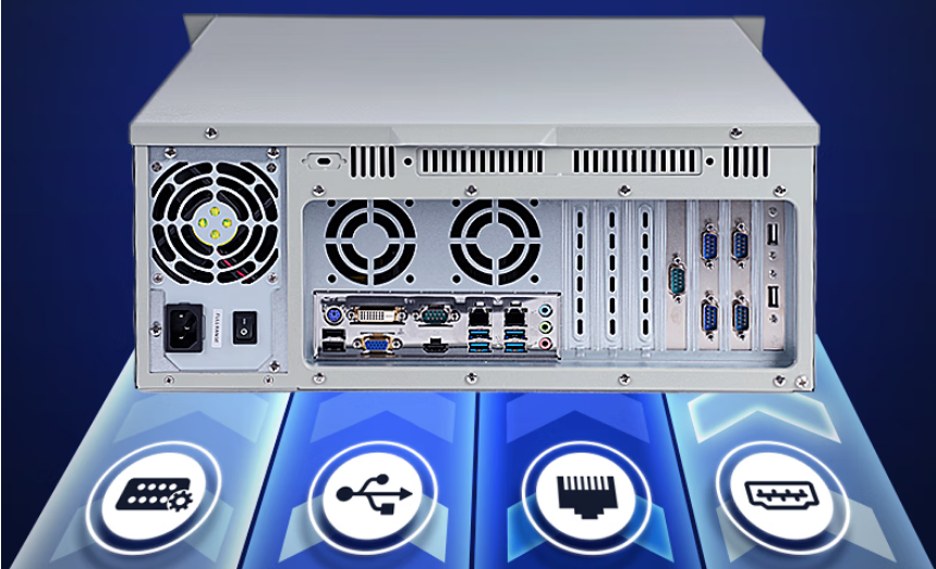 　該產(chǎn)品配置了6個串口，13個USB口（內(nèi)置3個），2個Intel網(wǎng)口以及VGA+DVI+HDMI。接口豐富，種類齊全滿足日常工業(yè)需求，給用戶需求提供了多方面的保障。